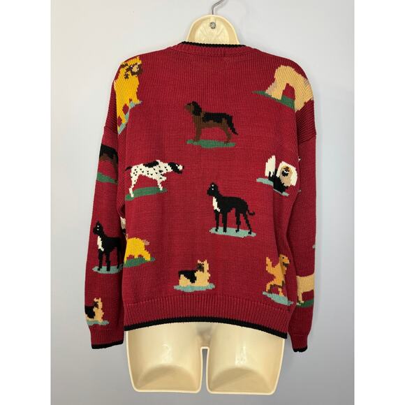 VTG Christine Foley Dogs Knit Cardigan Sweater Women's S (1) Red 90s Dog Pets - Picture 8 of 13